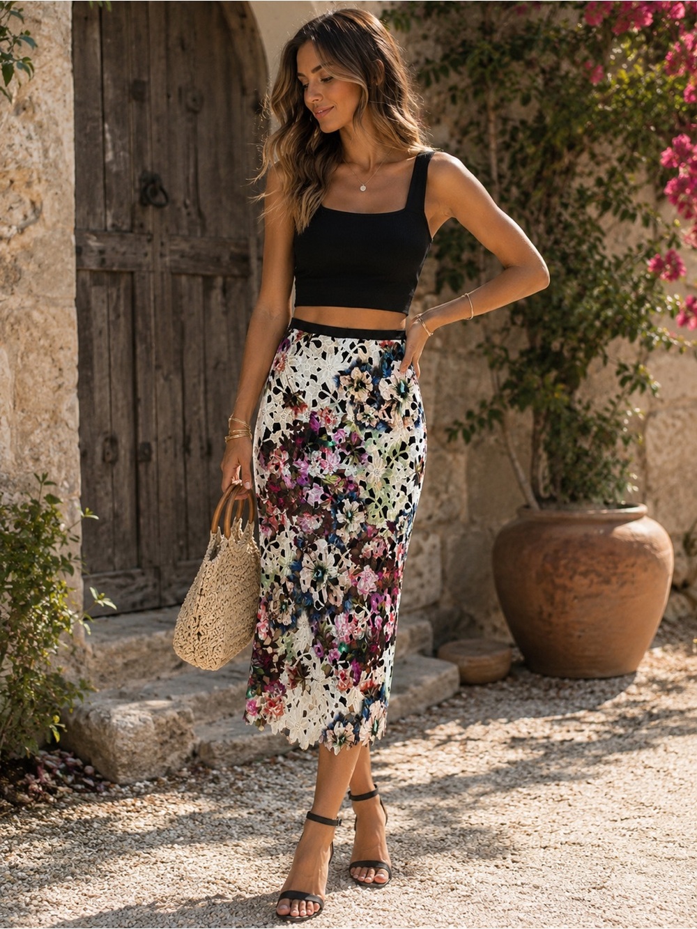 Artelier Nicole Miller Floral Lace Pencil Skirt
